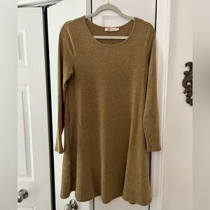 Aryeh Camel Long Sleeve Tunic Swing Sweater Dress